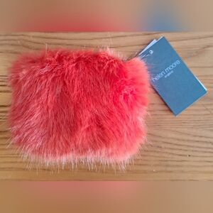 NWT Helen Moore Bright Orange Vegan Fur Evening Clutch Coin Purse Bag